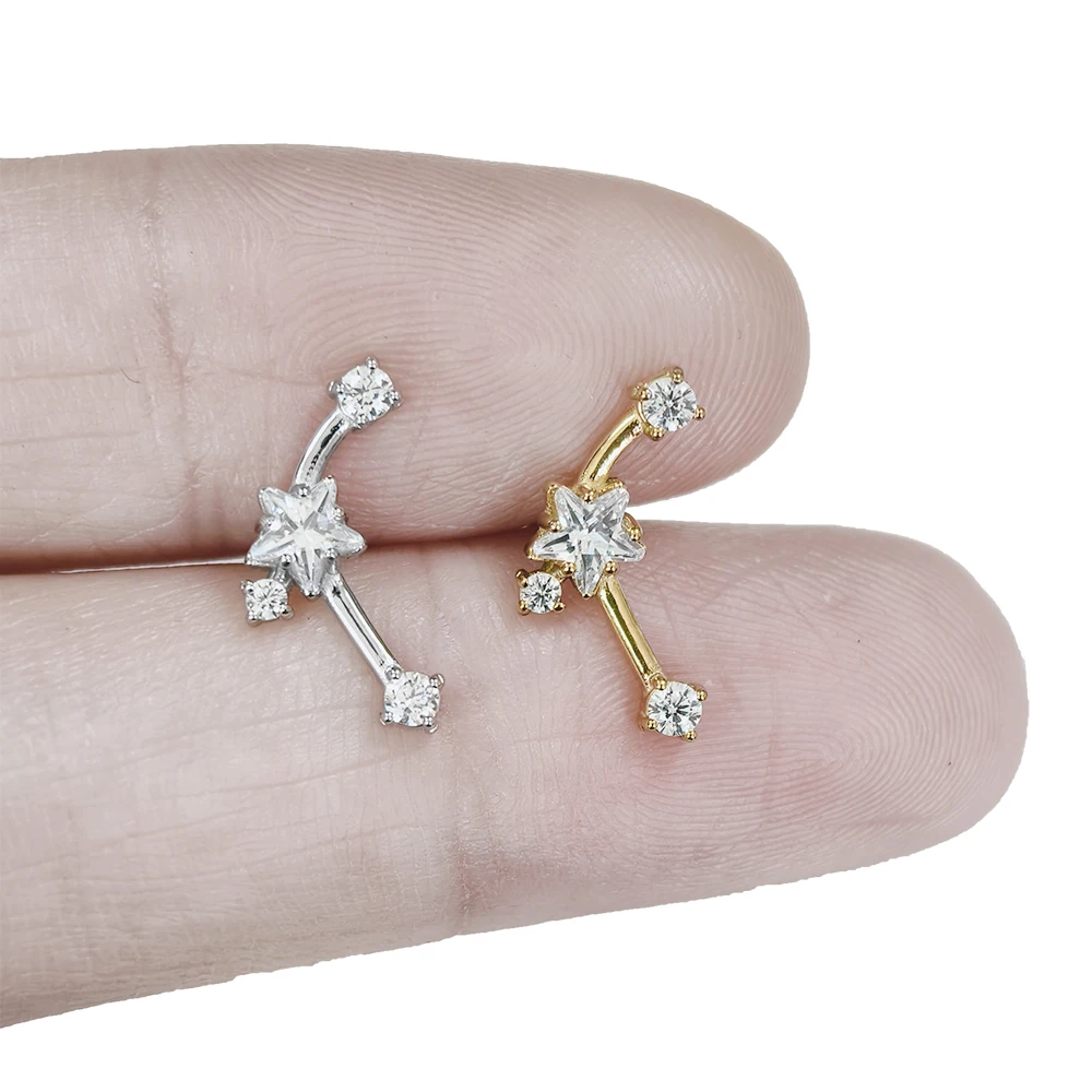 Star CZ Labret Piercing Tragus 100% 316L Surgical Steel Internal Thread Cartilage Helix Flat Back Earrings Body Jewelry