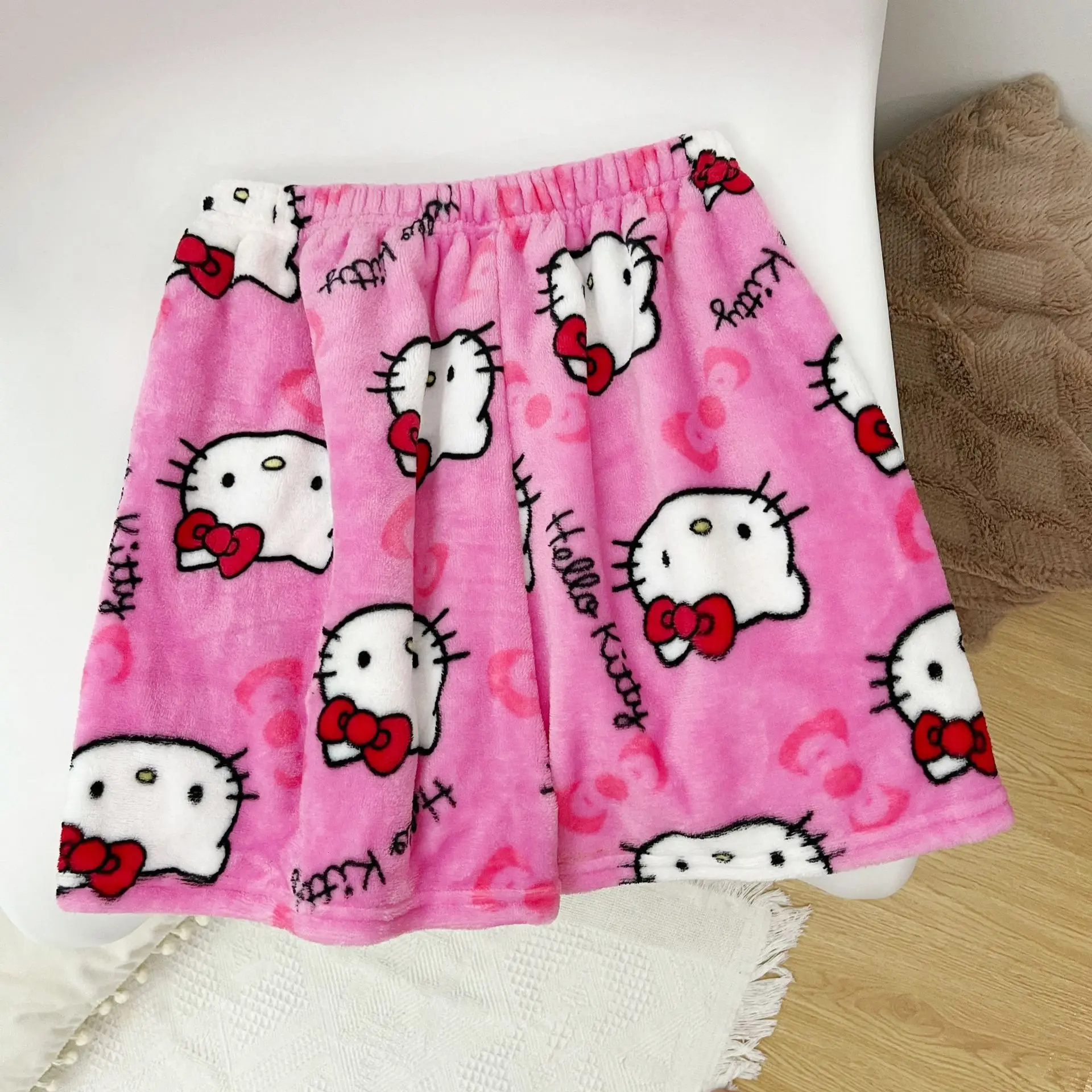 Kawaii Sanrio Hello Kitty Pajamas Pants Y2K Cartoon Black Cute Women Soft Plush Thickening Trousers Clothes Female Casual Pants