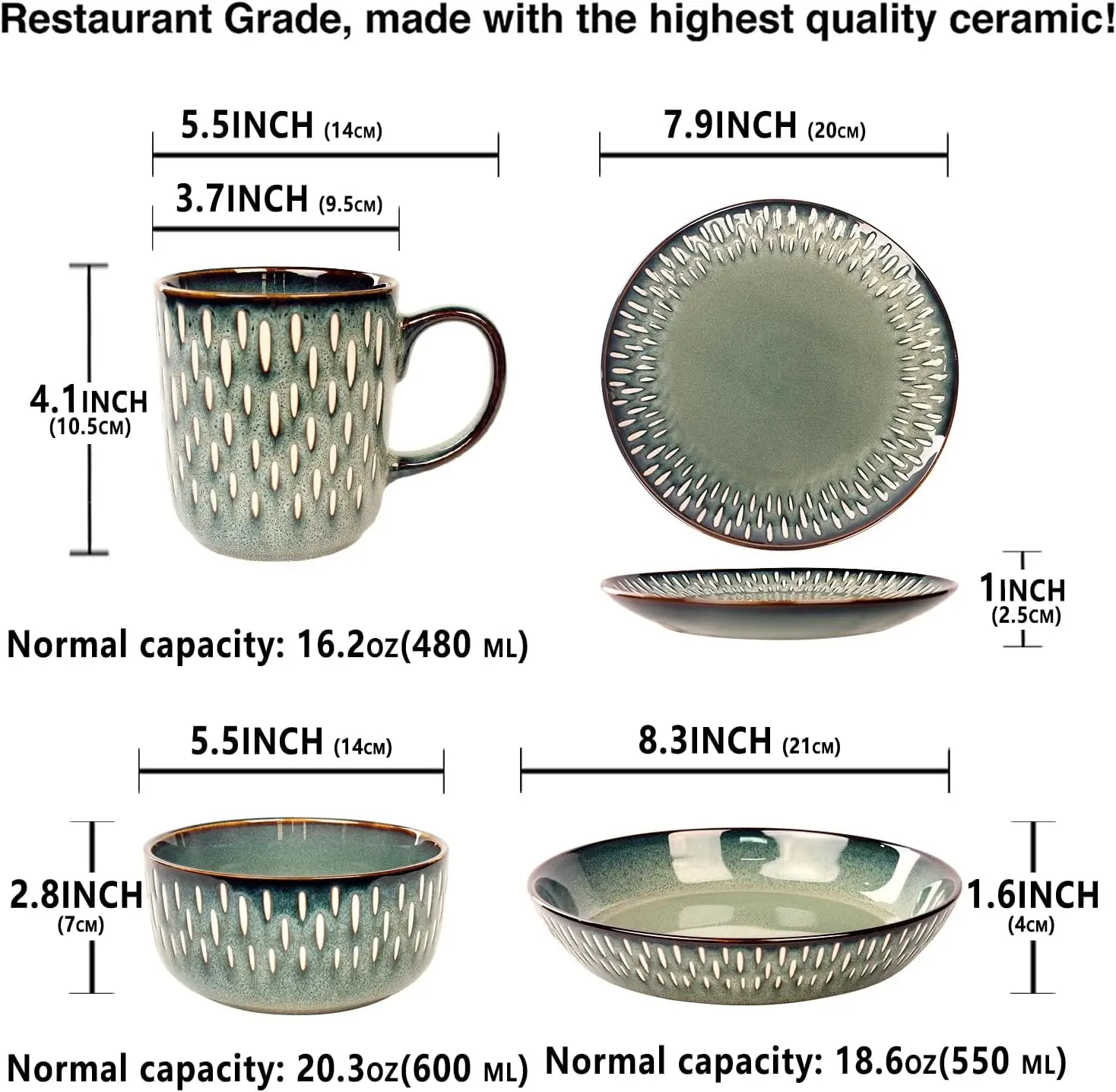 أطقم أواني طعام مكونة من 16 قطعة - أدوات مائدة دائرية من الزجاج التفاعلي - أواني طعام المطبخ من البورسلين مع طبق عشاء ووعاء وS