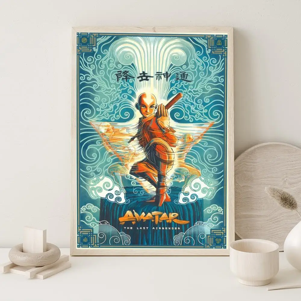 Avatar The Last Airbender Aang Fight Anime Self-adhesive Art Poster Retro Sticker DIY Room Bar Cafe Vintage Decorative Painting