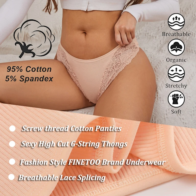 3PCS/Set Women Cotton Thongs Sexy Lace G-String Panties for Female Soft Breathable Underwear Low Rise Solid Colors Lingerie S-XL