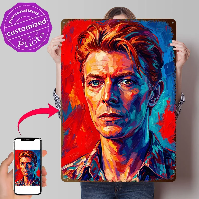 David Bowie Pop Art Portrait Personalized 3D Textured Metal Poster Wall Art Tinplate Sign for Modern Home Decoration Gaming Room