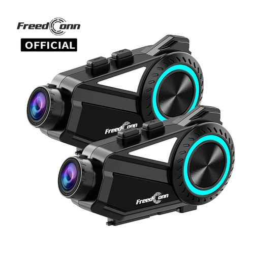 Freedconn R3 Pro casco de motocicleta auriculares grupo intercomunicador cámara de salpicadero Motor Auto DVR WiFi App 1440P 8 conductores 800M música compartir FM