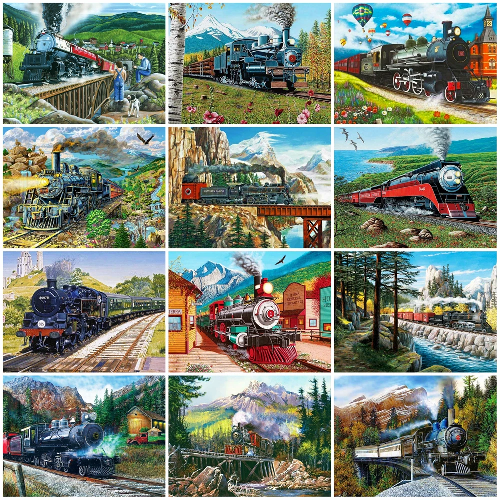 5D Diy Diamond Painting Galloping Train Full Rhinestones Embroidery Mosaic Art Cross Stitch Kits Home Decor New Arrivals 2023