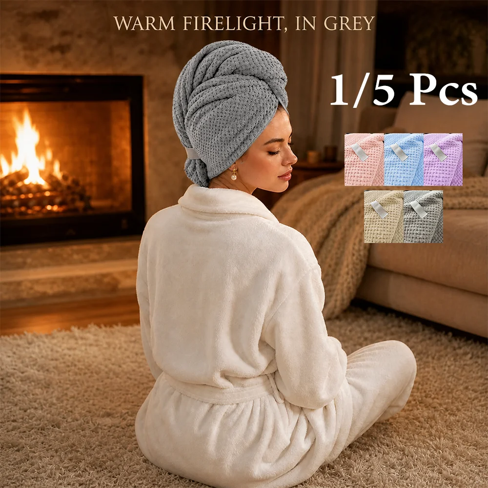 1/5 Pcs Extra Large Hair Drying Towel Wrap Quick Dry Ultra Absorbent Soft Turban with Elastic Band
