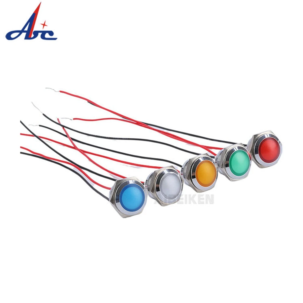 ABILKEEN 10PCS 12MM Domed Industrial Signal Lamp LED Metal Indicator Light with 150MM Cable LED Pilot Light 3V-220V