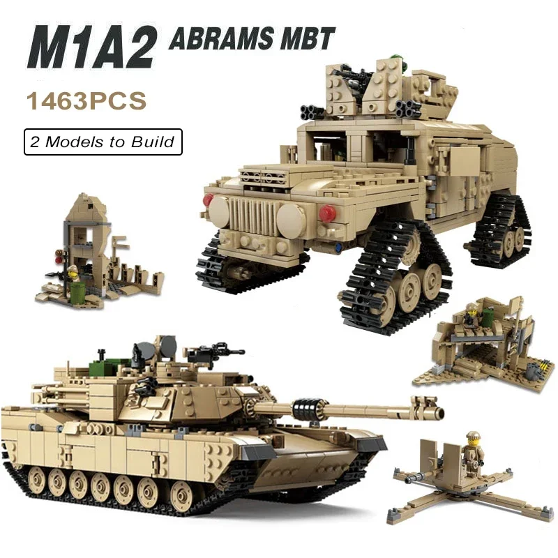 

1463PCS 2in1 Military M1A2 Tactical Tank Tracked Hummer Car Building Blocks with 6 Soldier Figure Bricks Toys Gifts For Boy Kids