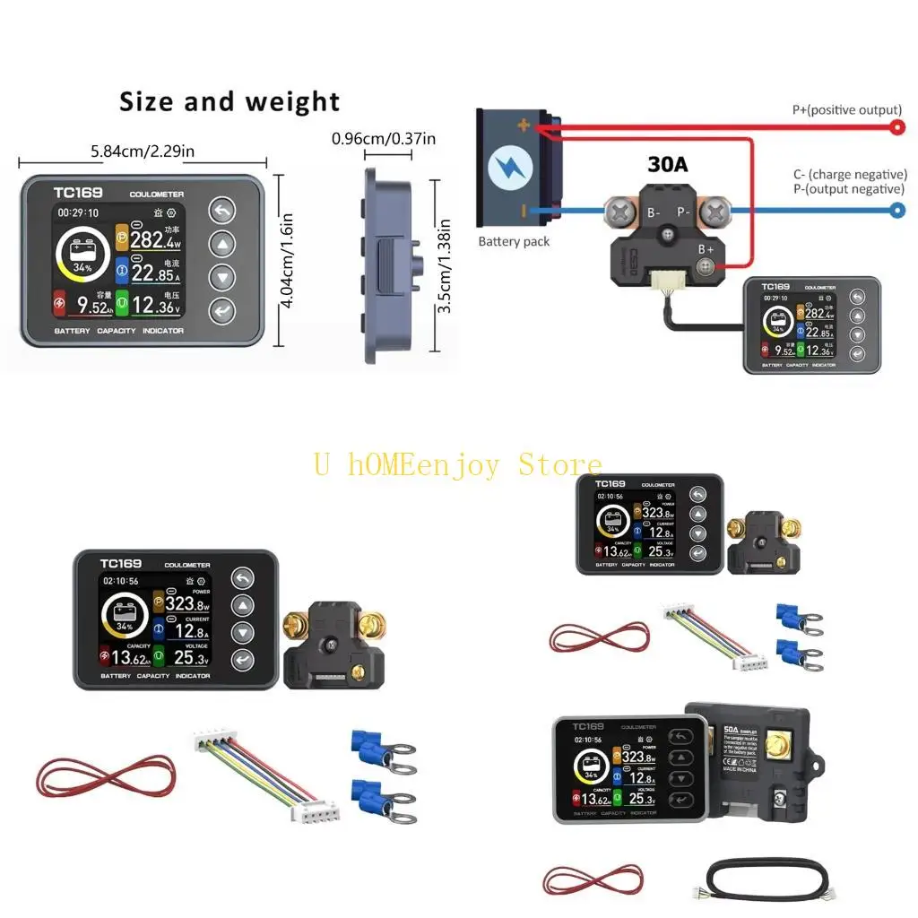 

B0KF Precise Color Screen Coulomb Meter For Battery Voltages Current Power Monitoring