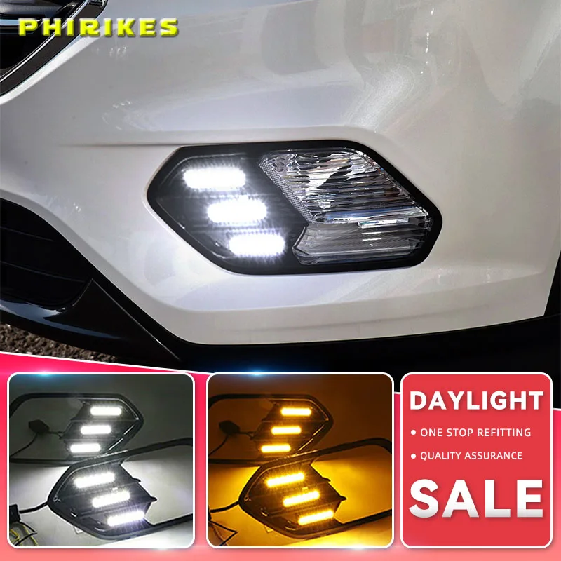 

2PCS Turn Yellow Signal Function 12V Car DRL Lamp LED Daytime Running Light For Ford Escape Kuga 2016 2017 2018
