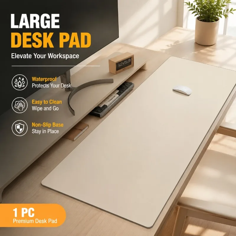 Large Faux Leather Mouse Pad, Non-Slip Waterproof Desk Pad for Office, Easy Clean, 1 PC