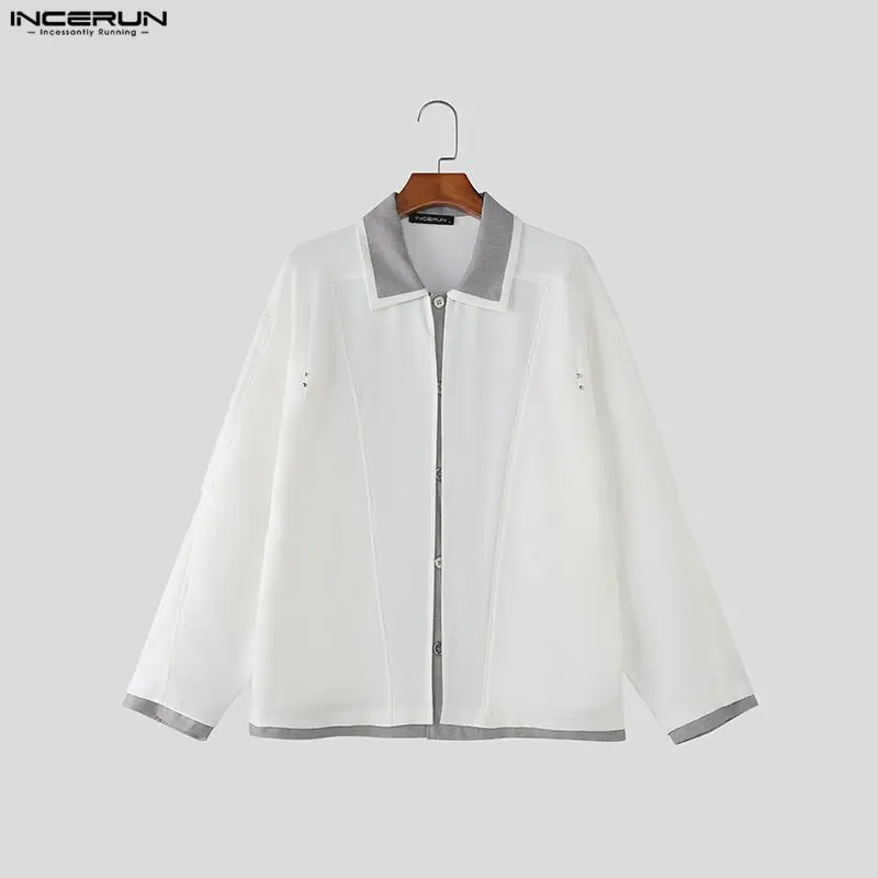 

INCERUN Мужская рубашка в стиле пэчворк с лацканами и длинными рукавами на пуговицах, повседневные мужские топы, уличная одежда в корейском стиле, свободная модная мужская одежда, S-5XL