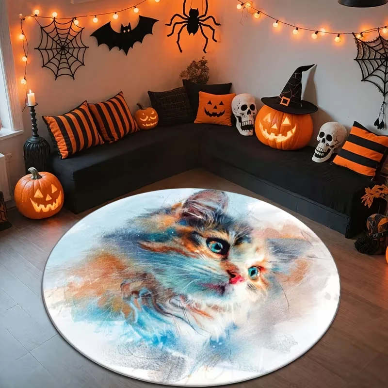 Yin Yang White Orange Tiger Dragon Round Rug Animal Art Print Circular Floor Mat for Bedroom Living Room Gothic Style Decor