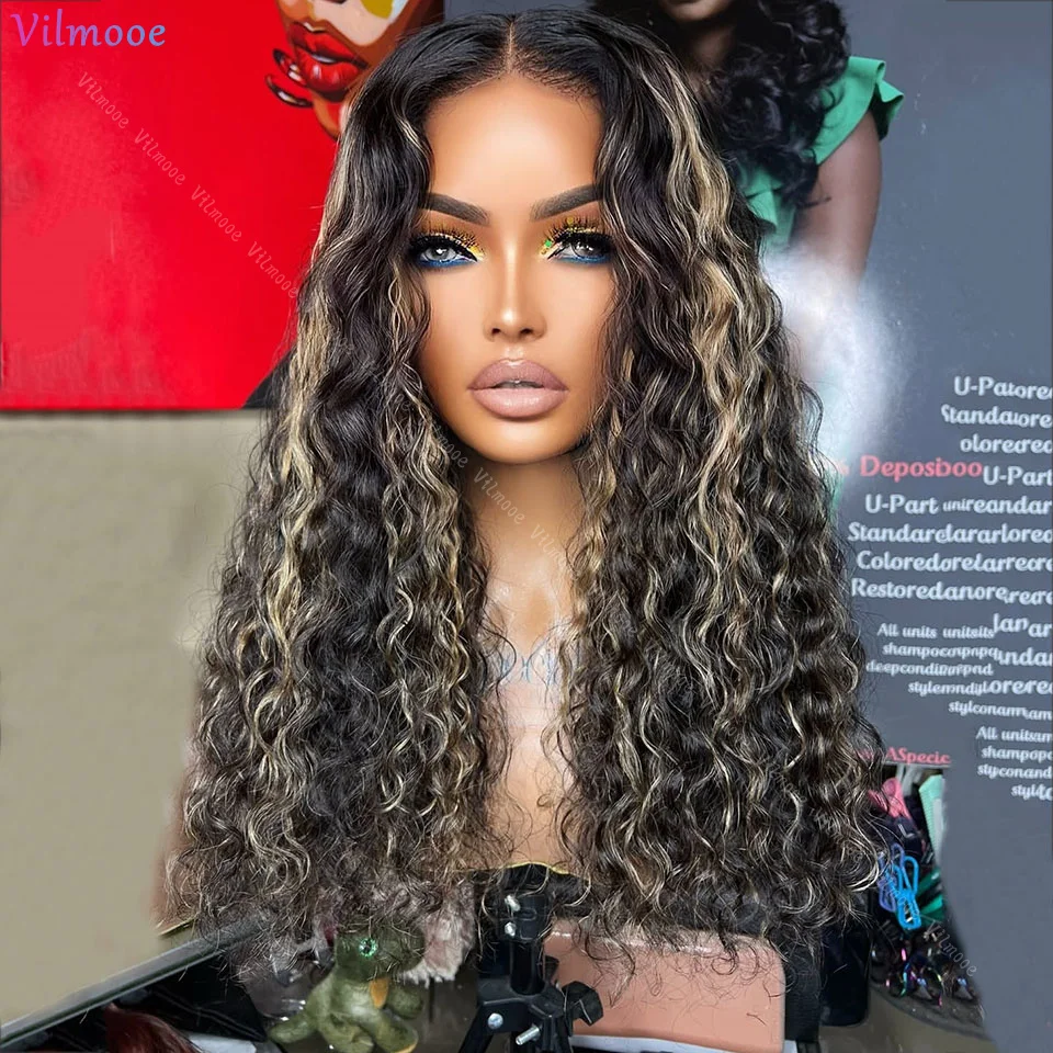 Silk Base Wig Strawberry Blone Highlight Wigs Kinky Curly Lace Front Wigs Human Hair Pre Pluncked With Baby Hair for Black Women