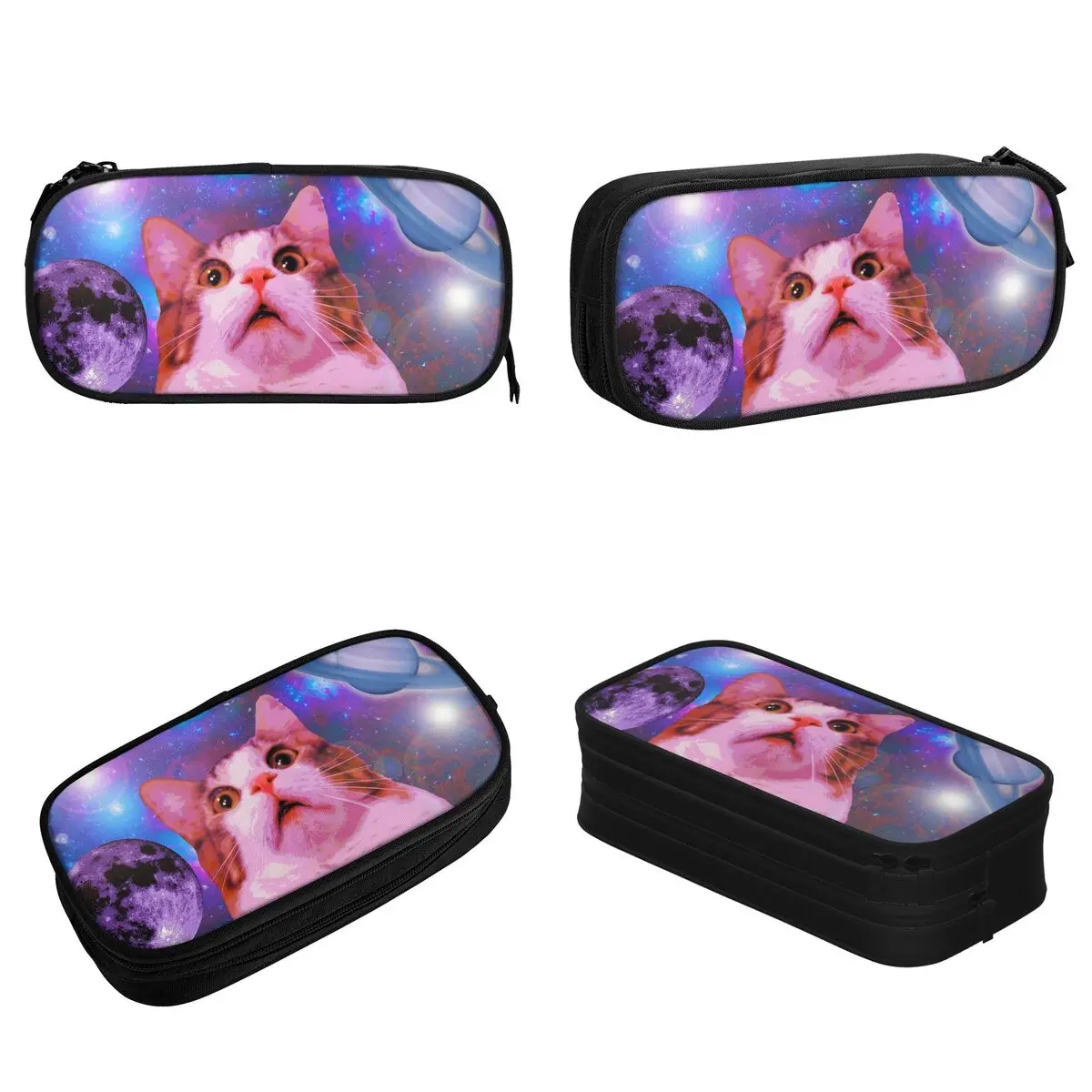 Imagem -02 - Engraçado Cat Memes Pencil Case Cute Galaxy Space Pen Holder Bolsa para Crianças Grande Armazenamento Material Escolar Zipper Pouch