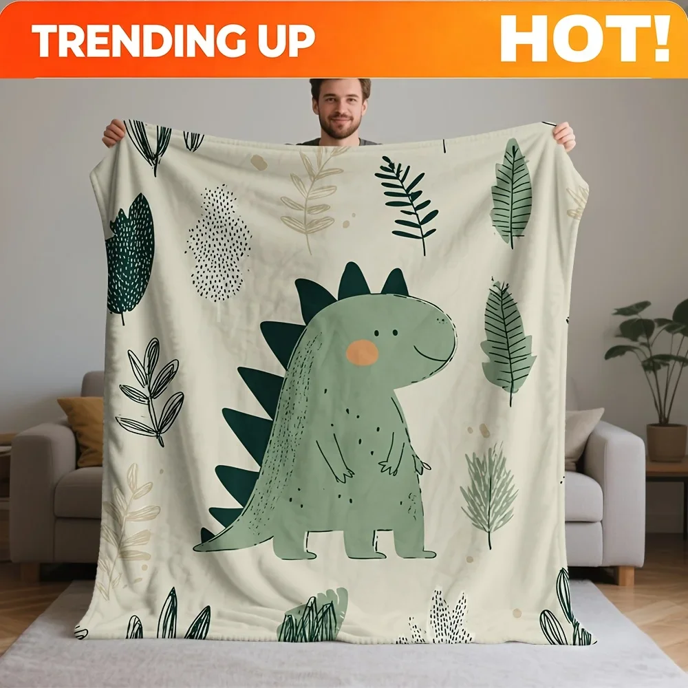 Customization 1pc 2D Flat Printing Soft Blanket Cute Dinosaur Leaves Versatile 100% Polyester Fiber New Year And Carnival Gifts