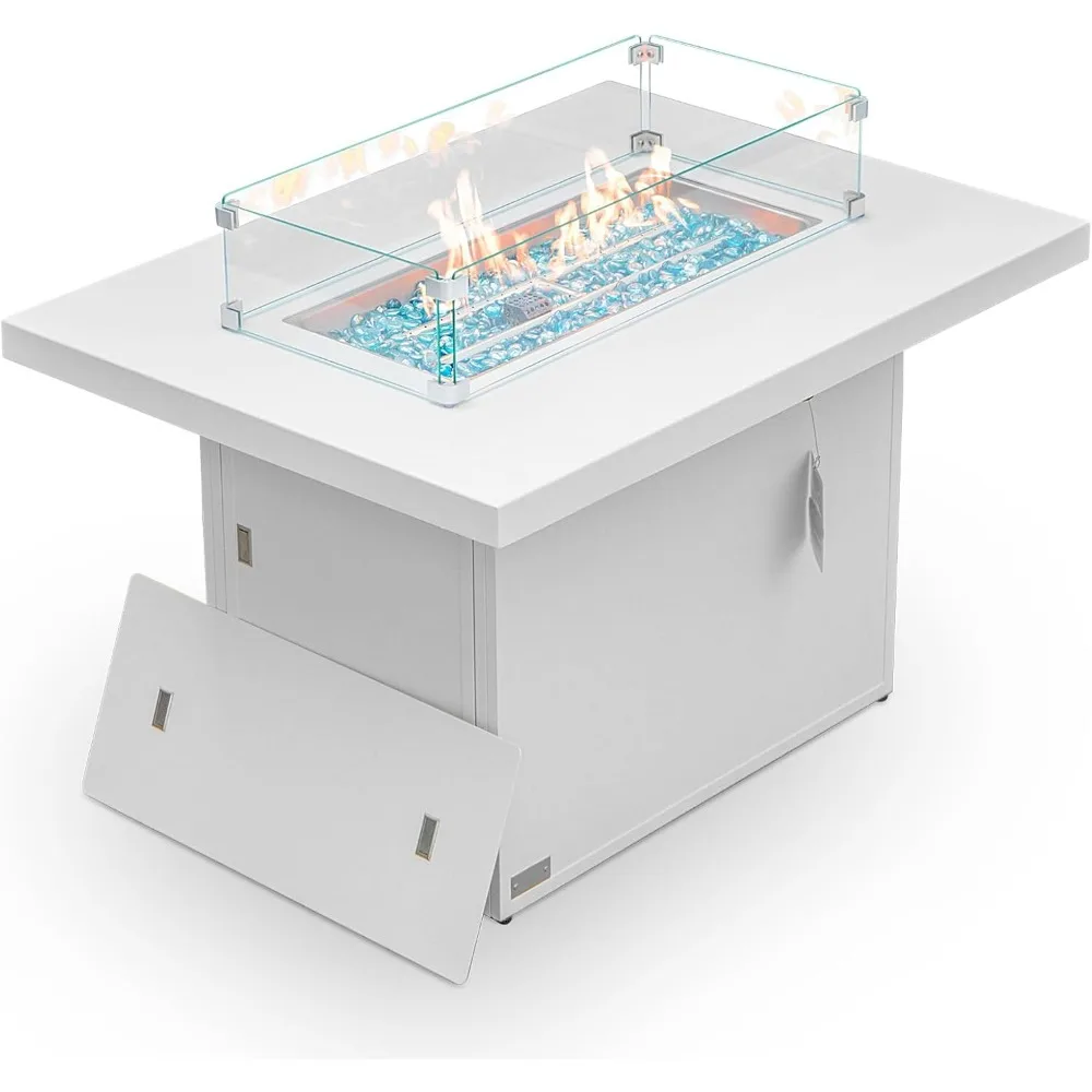 Propane Fire Pit Table, Waterproof Cover Auto-Ignition with 8mm Tempered Glass Table Top and Glass Stone, Gas Fire Pit Table