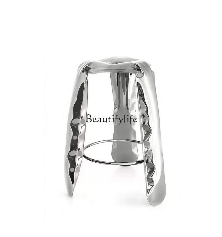 

Metal Stainless Steel High-Leg Dressing Stool Modern Simple Home Bedroom Shoe Changing Stool