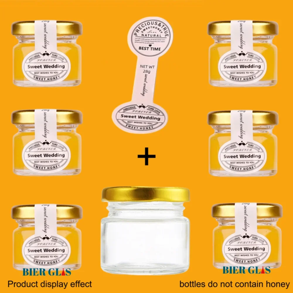 25ml Small Honey Jar Wedding Gift Guest Mini Glass Pot with Lid for Jam Label Sticker Bottles Container Storage Lots Wholesale