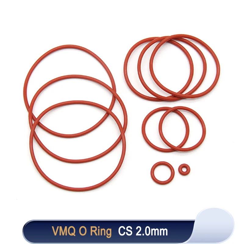 10/50pcs VMQ O Ring Gasket CS 2mm OD 5 ~ 100mm Red Waterproof Washer Round O Shape Silicone Ring Food Grade