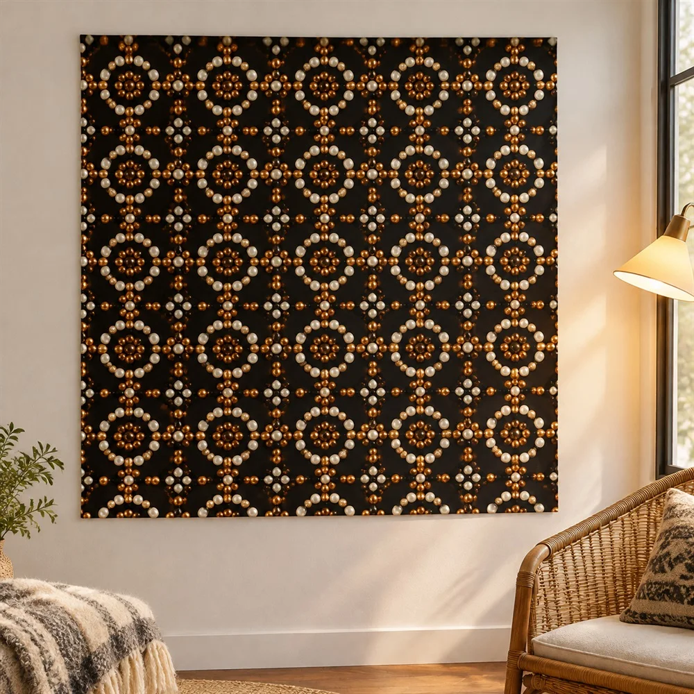 VIKAMA Beaded Pattern Tapestry Wall Hanging, Handmade Ornament Wall Art, Bohemian Decor for Bedroom Living Room Study Entryway