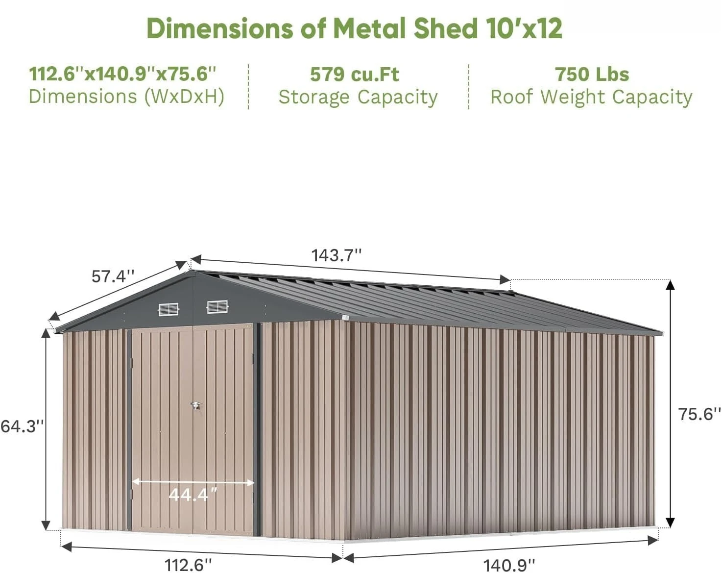 10x12 FT Storage Shed, Outdoor Metal Sheds, Brown | with Lockable Door & Sloping Roof, Waterproof Outside Large, Customized