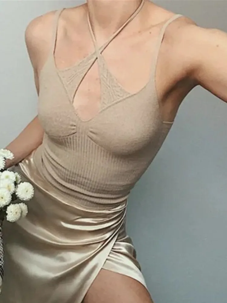 

Summer 2 ways wear Camis Women Cross Lace-up Bandage Tank Tops Retro Corset Cool Girl Sexy Slim Knitted Crop Top Tees