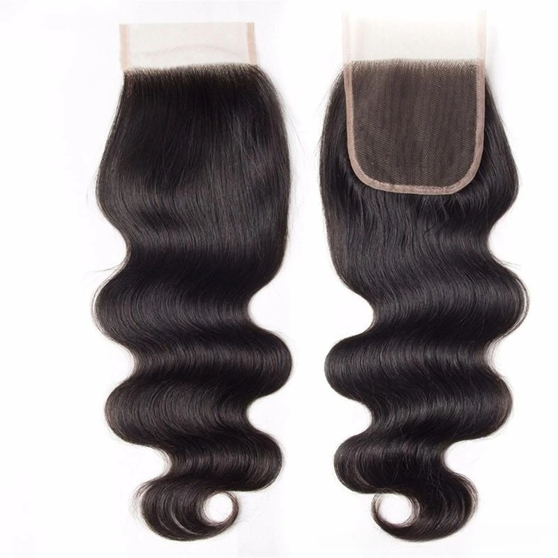 12A 등급 스트레이트 바디 웨이브 4x4 투명 레이스 클로저 미리 뽑은 150% 밀도 Nautral Color 브라질 버진 헤어