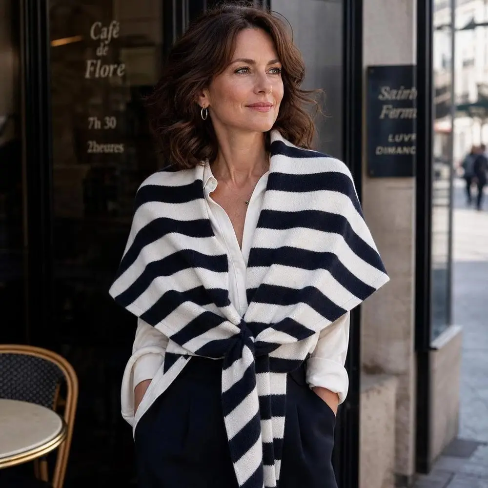 Retro Warm Triangle Scarf Soft Lightweight Multifunctional Shoulder Shaw Striped Shawl Cape Women