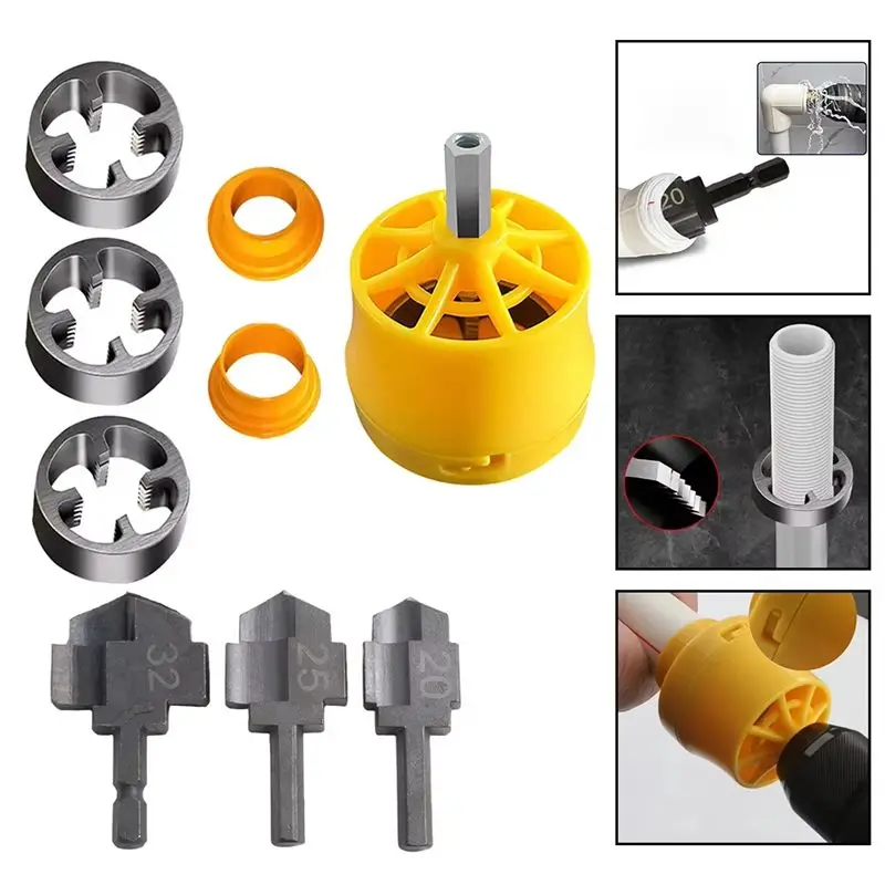 CQMF-Water Pipe Expansion Drill With PVC Pipe Threader 1/2 3/4 1In Dies Pipe Threader Hexagon Shank Drill Bit Connection Tool