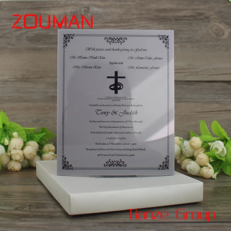 Custom , Personalised Custom Frosted Acrylic Wedding Invitations with Box and menu cards and birthday invitation cards