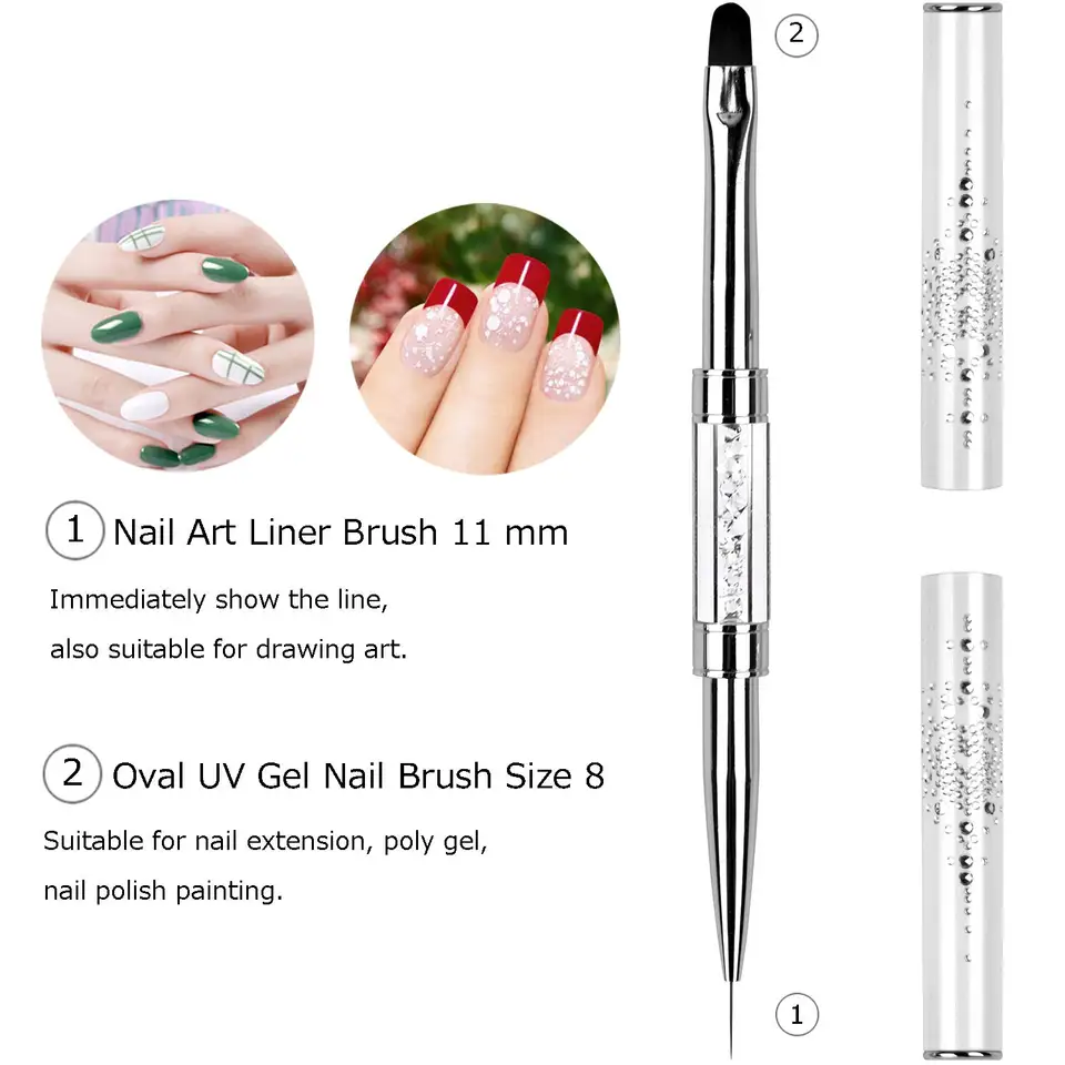 1 pieza de pincel profesional de doble punta para diseño de uñas, pincel para gel, delineador de punta francesa, bolígrafo de extensión, herramientas de arte para uñas con gel UV 4
