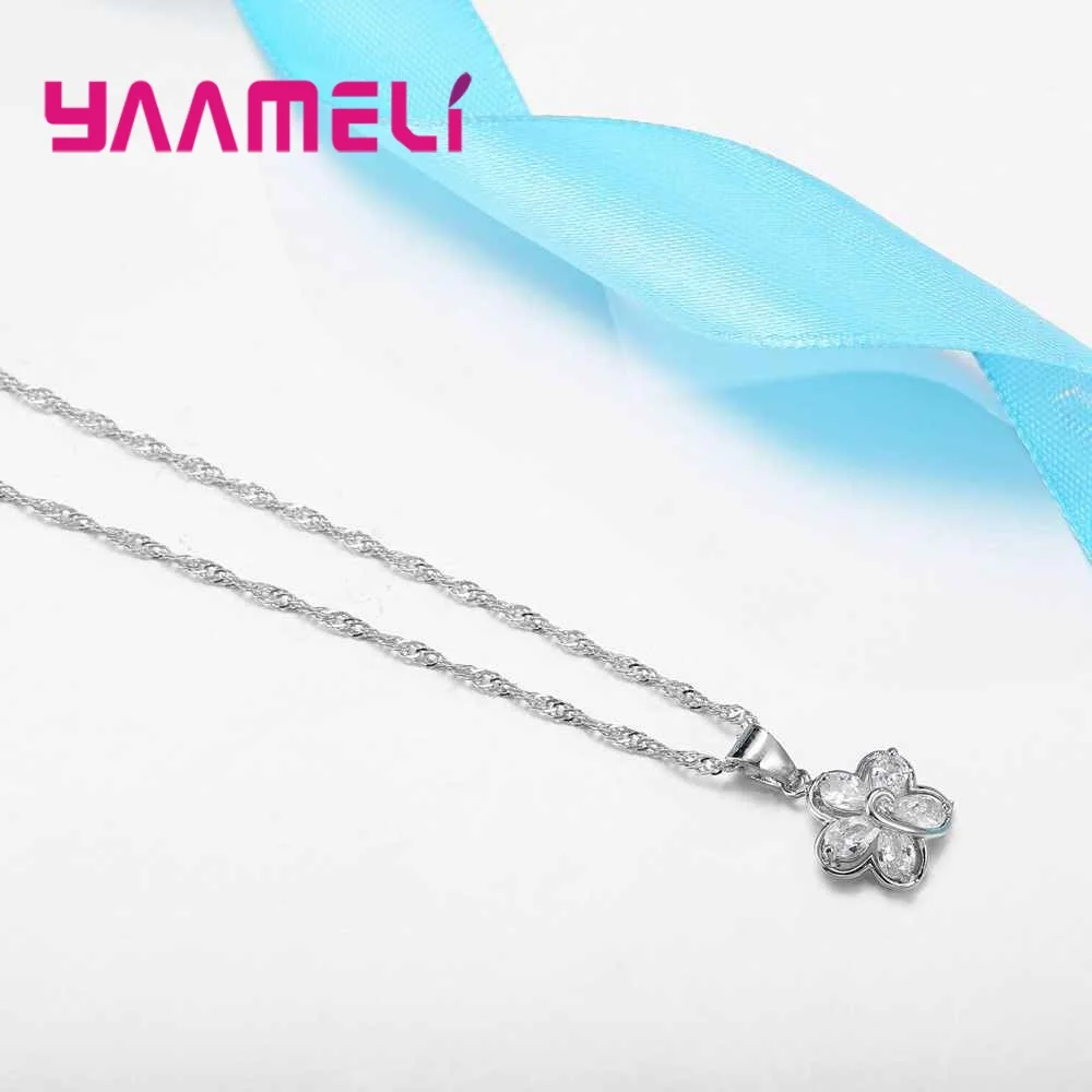 Free Shipping Trendy Bridal Wedding 925 Sterling Silver Jewelry Sets For Women Statement Necklaces Earrings Set Lady