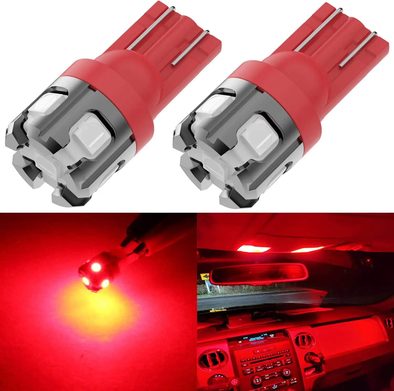 

194 LED Light Bulb Red Super Bright 168 2825 W5W T10 Wedge 6-SMD 3030 Chipsets LED Replacement Bulbs for Car Dome Map Parking Do