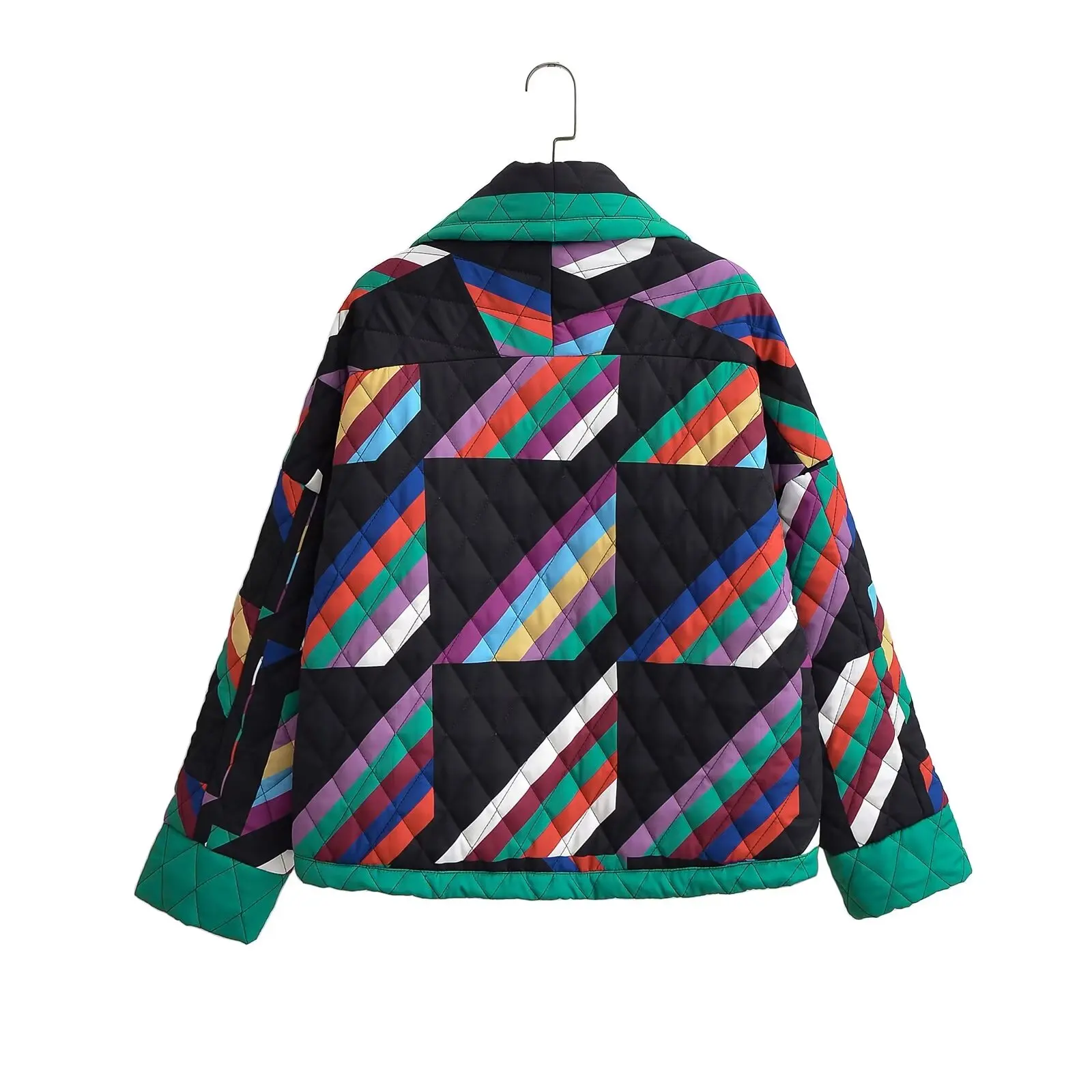 Plus Size Women's Clothing Spring Autumn Coat Colorful Geometric Pattern Printed Cardigan Cotton Jacket With Light Cotton Layer