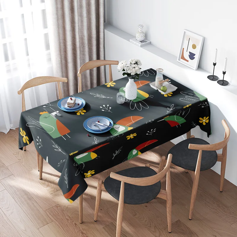 

Modern Nordic Style Flower Print Tablecloth for Home Decoration Dining Room Decorations Black Color (Suitable For 3-5 Person)