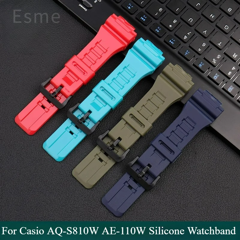 For Casio AQ-S810W SGW-300H 18mm Solid Steel Buckle Silicone Watch Strap Black Waterproof Sport Band Special Convex Interface