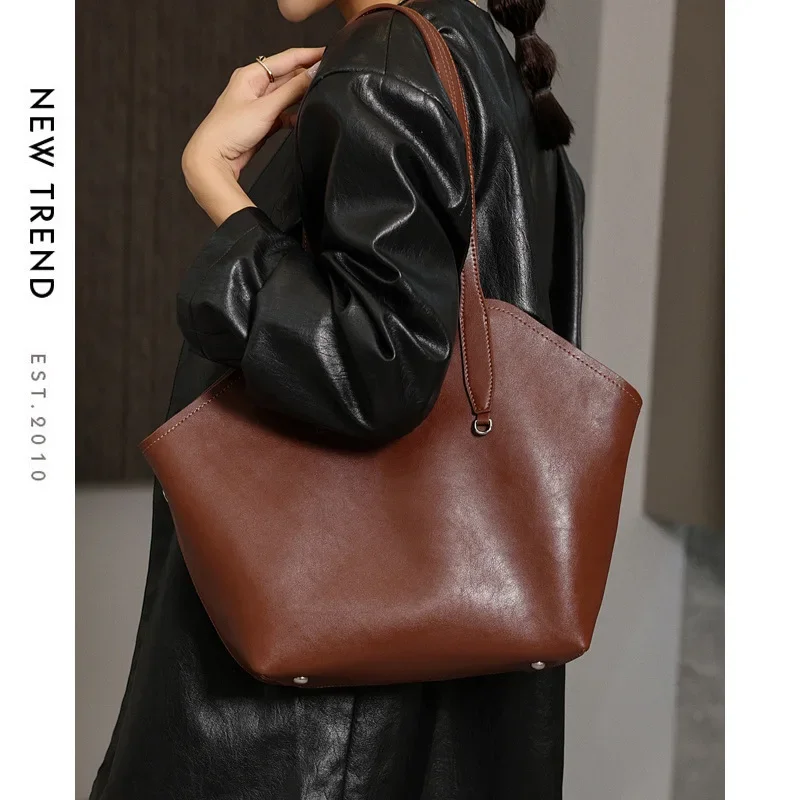 

2024 Large Capacity Leather Bag Handel Vintage Tote Bag Purses And Handbags