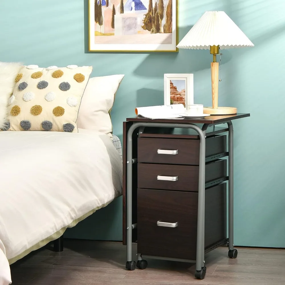 مكتب كمبيوتر قابل للطي مع 3 أدراج تخزين، مكتب مكتب منزلي متنقل، مكتب كتابة للدراسة بعجلات ناعمة، سبيس سافي. #6