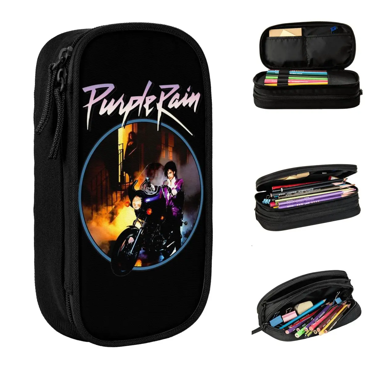 purple rain prince double layer pencil case acessorios escolares caixa de presente de aniversario grande capacidade rock 01