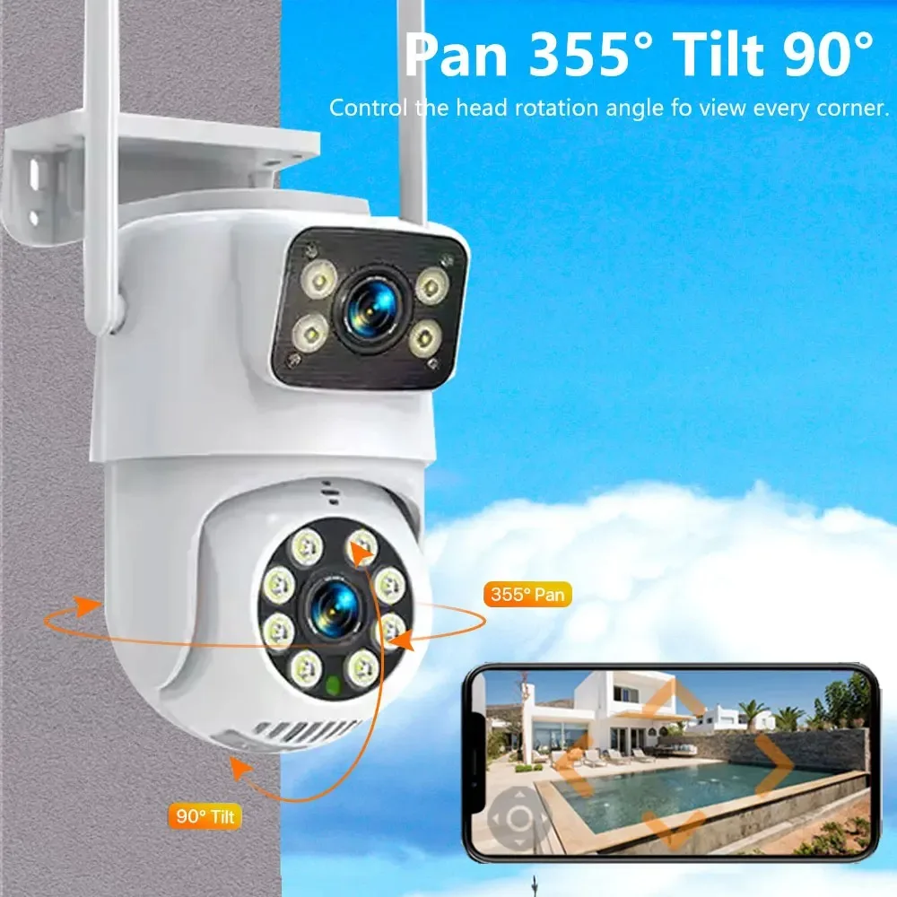 Tuya 4K 8MP 2x4MP IP PTZ WiFi Camera Outdoor Dual Lens Screen Auto Tracking HD CCTV Security Protection Camera Waterproof Smart