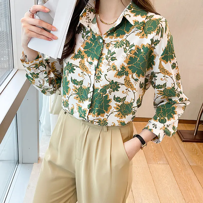 Spring Autumn New Fashion Printing Turn-down Collar Long Sleeve Women\'s Clothing Blouses French Style Simplicity Trend Shirts