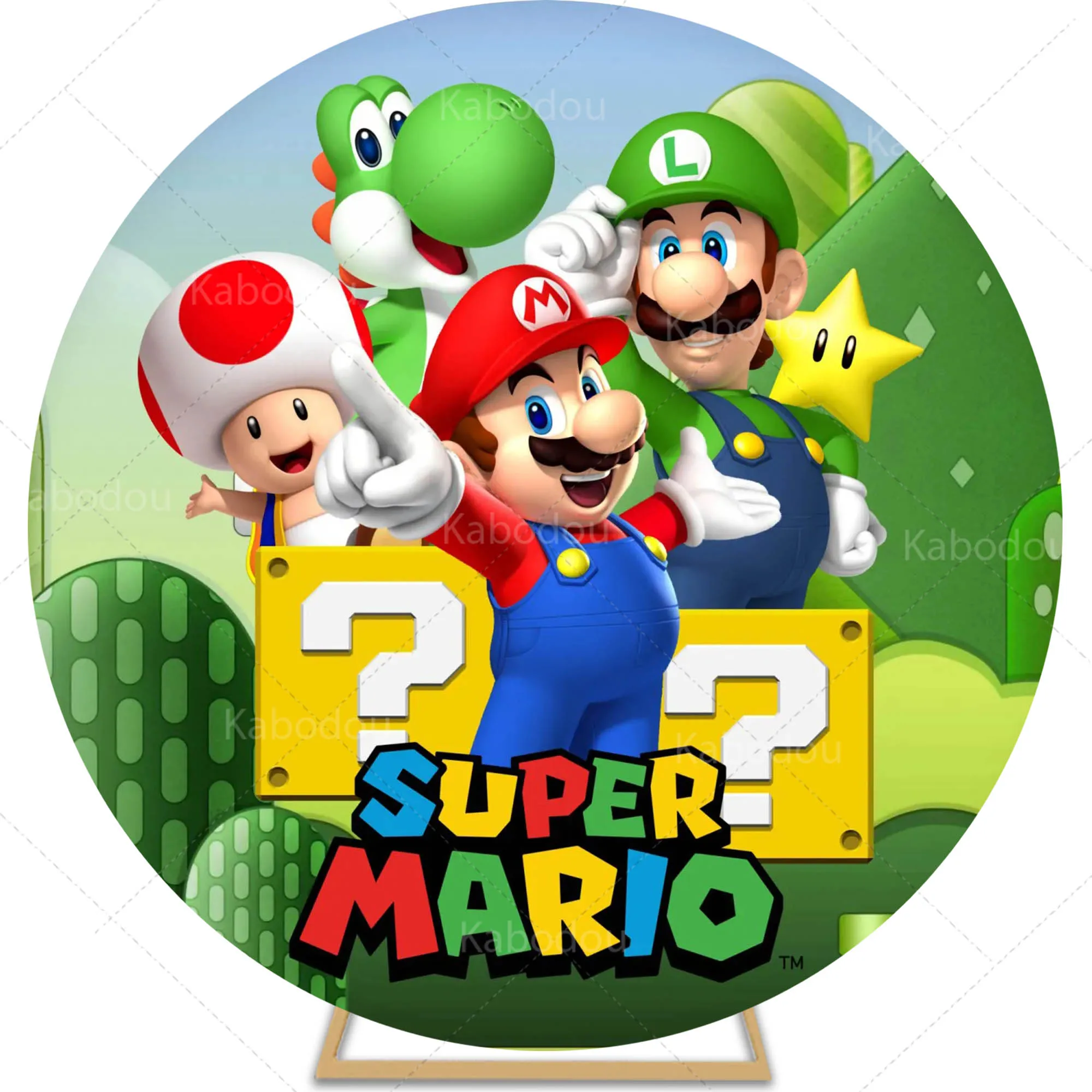 Super Marios Bros Round Backdrop Boys Birthday Party Decoration Photography Background Baby Shower Mushroom Cylinder Cover Prop