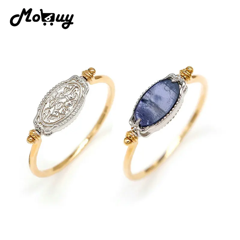 

MoBuy Victoria Style Vintage Natural Gemstone Cordierite Ring For Women 925 Sterling Silver Gold Vermeil Fine Jewelry Spin Ring