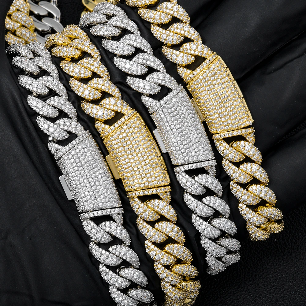 

2026 New Customized 11mm Iced Exquisite Brass Cuban Necklace Hip Hop 3 Row Zircon Shining Fashion Wholesale Men's Jewelry