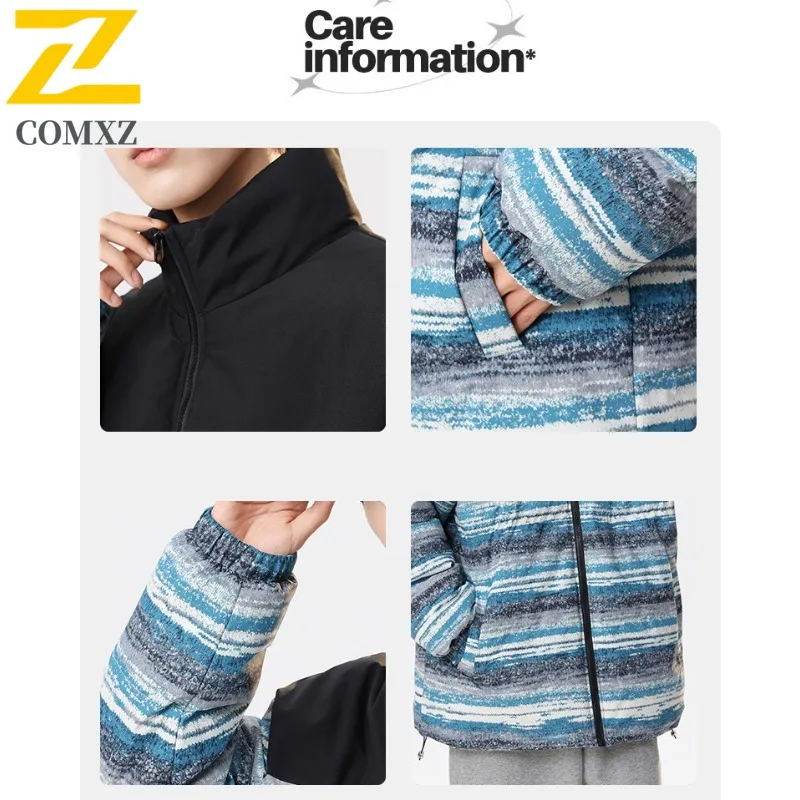 COMXZ Men Casual Color Block Reversible Jacket Stand Collar 2025  American Style New Thick Warm Cotton-Padded Winter Sports Coat
