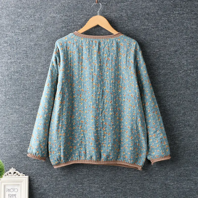 New Autumn And Winter Floral Women\'s Long-sleeved Top Women\'s Loose Cotton and Linen Base Shirt Women\'s Outer Wear Top