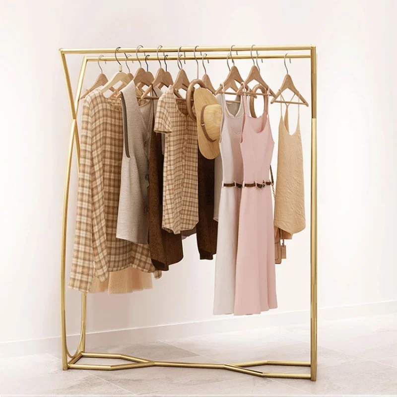 Custom, Nordic gold women clothing store stainless steel clothes display stand rack retail shop display furniture