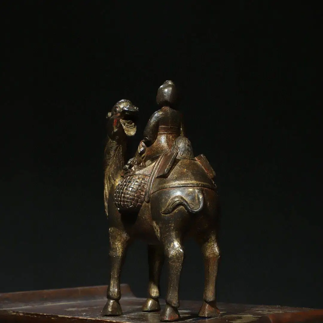 Pure Copper Wang Zhaojun Statue Antique Craft Camel Figure Desktop Decor