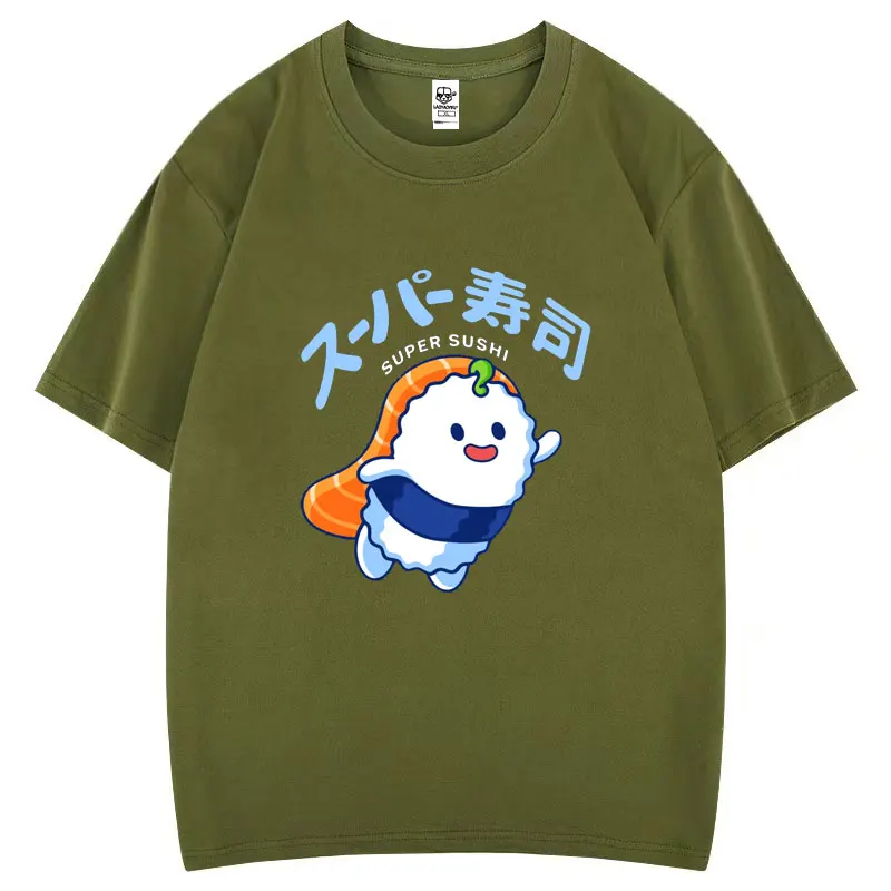 Śliczne śpiące Sushi Cartoon graficzne koszulki Kawaii kobiety Hipster estetyka topy z nadrukami kreatywna popularna moda uliczna koszulka casual
