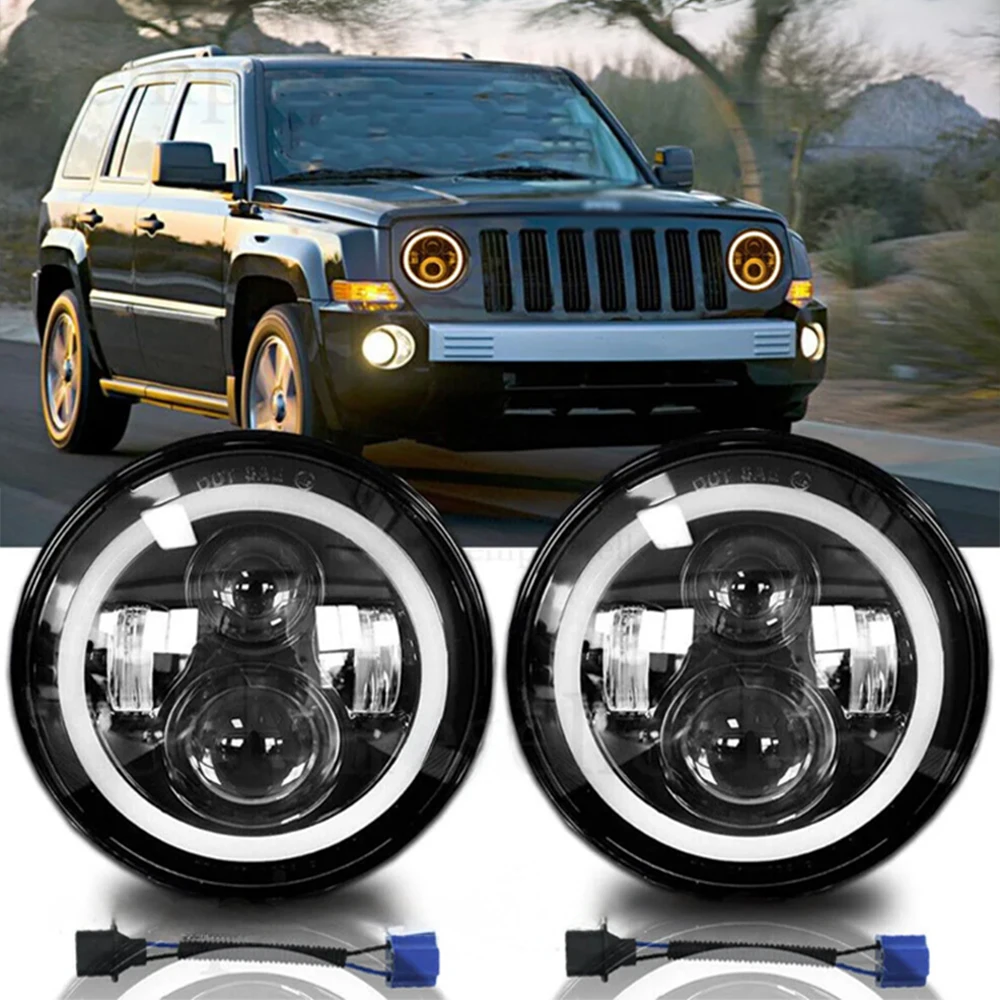 

7Inch LED Headlight White Halo Angle EyesLed Headlamp Hi/Low Turn Signal for Urban 4x4Suzuki Samurai Jeep Wrangler Off Road